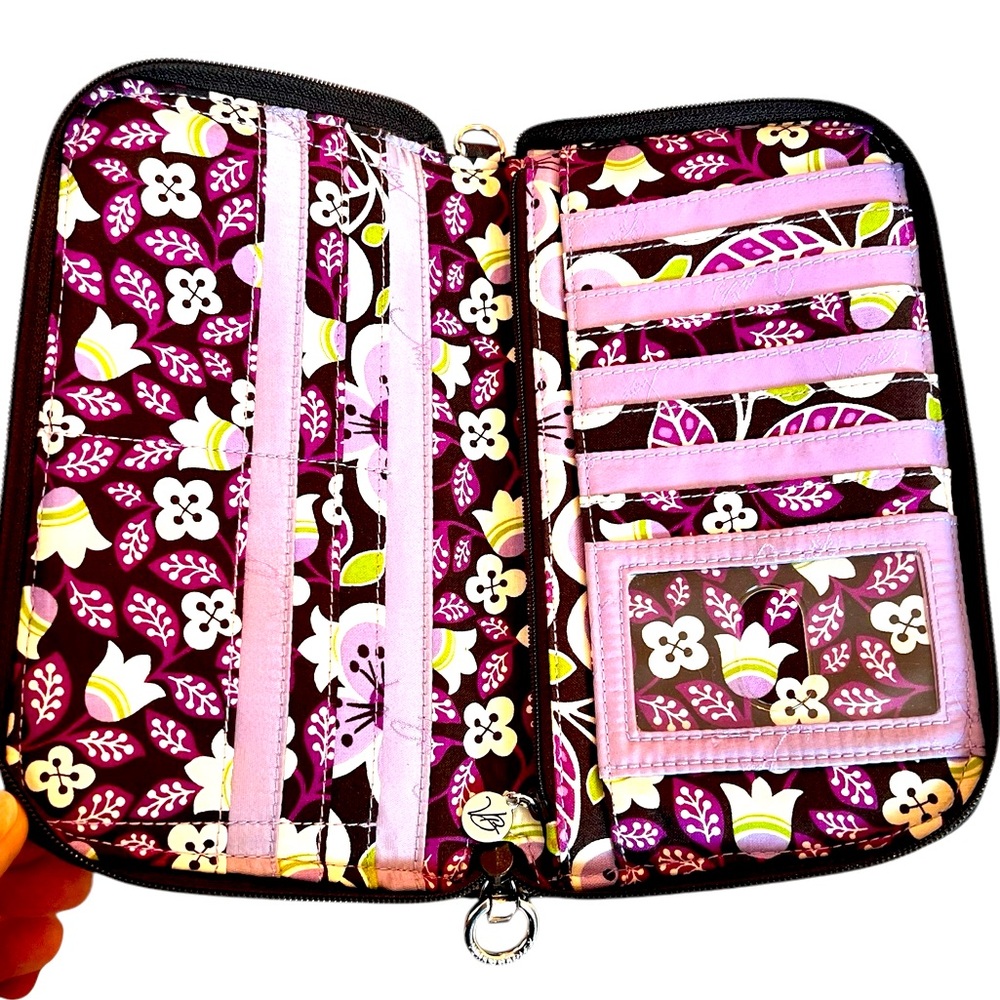 Vera Bradley Zip Around Wristlet, Purple and Green Floral Design NWOT
